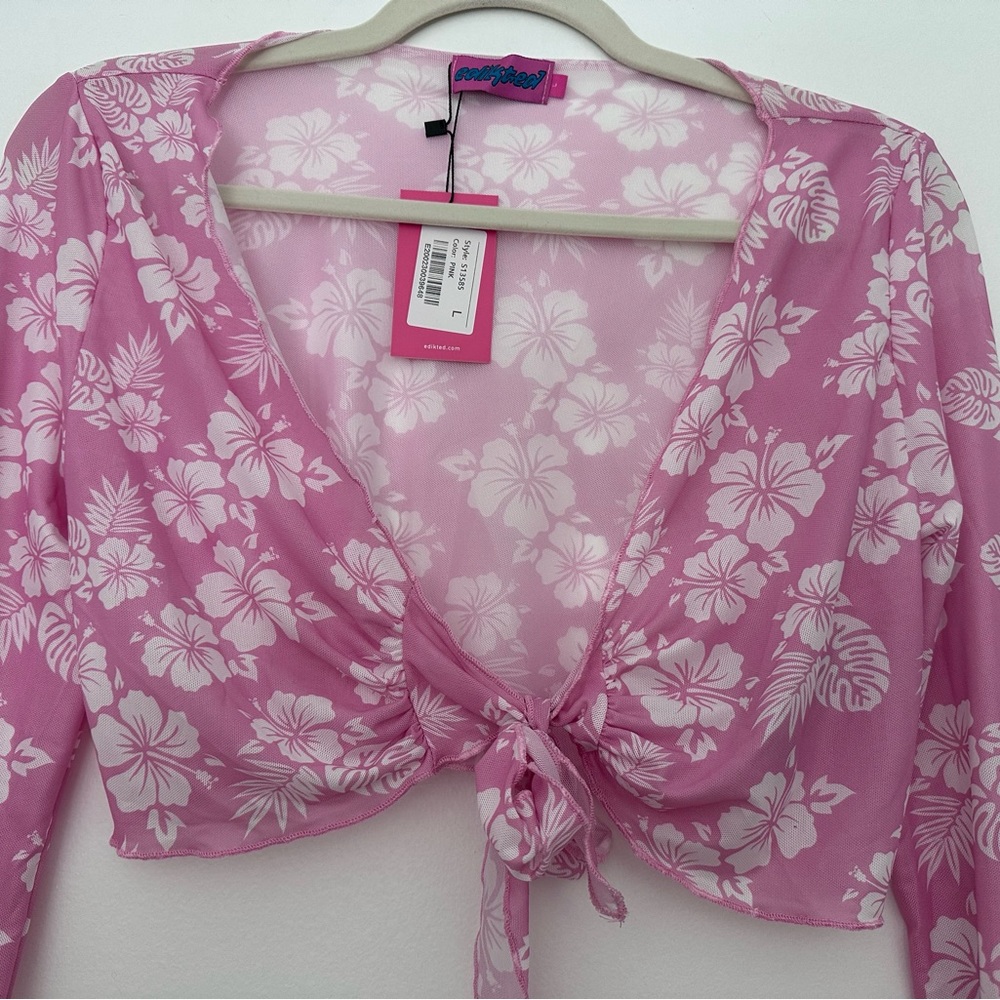 edikted malibu barbie sheer tie front top nwt